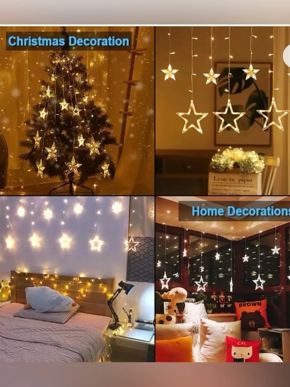 Warm White Star Curtain Lights - Home Decorative String Lights Qty 2 Boxes NWT